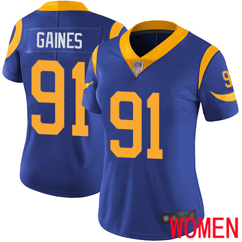 Los Angeles Rams Limited Royal Blue Women Greg Gaines Alternate Jersey NFL Football #91 Vapor Untouchable->women nfl jersey->Women Jersey